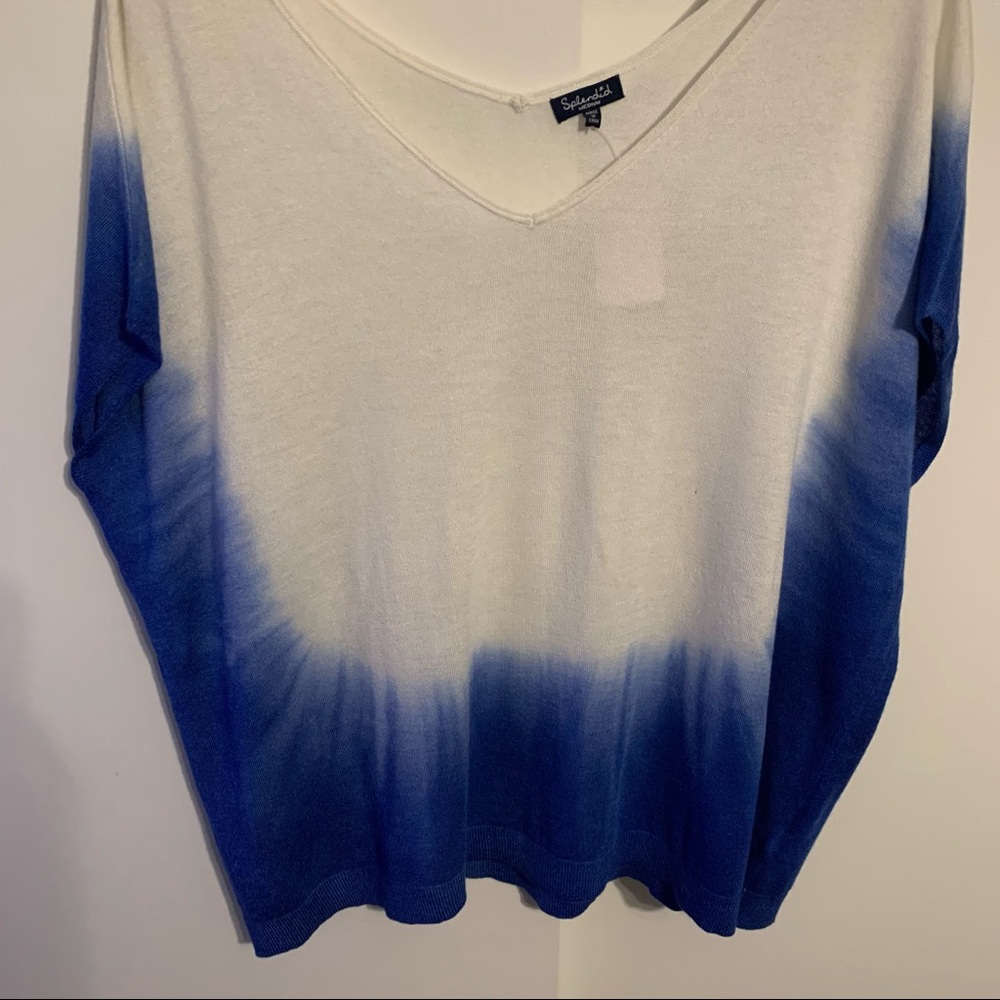 Splendid M dip dye dolman sleeve sweater cashmere blend White & Mediterranean - Picture 5 of 15